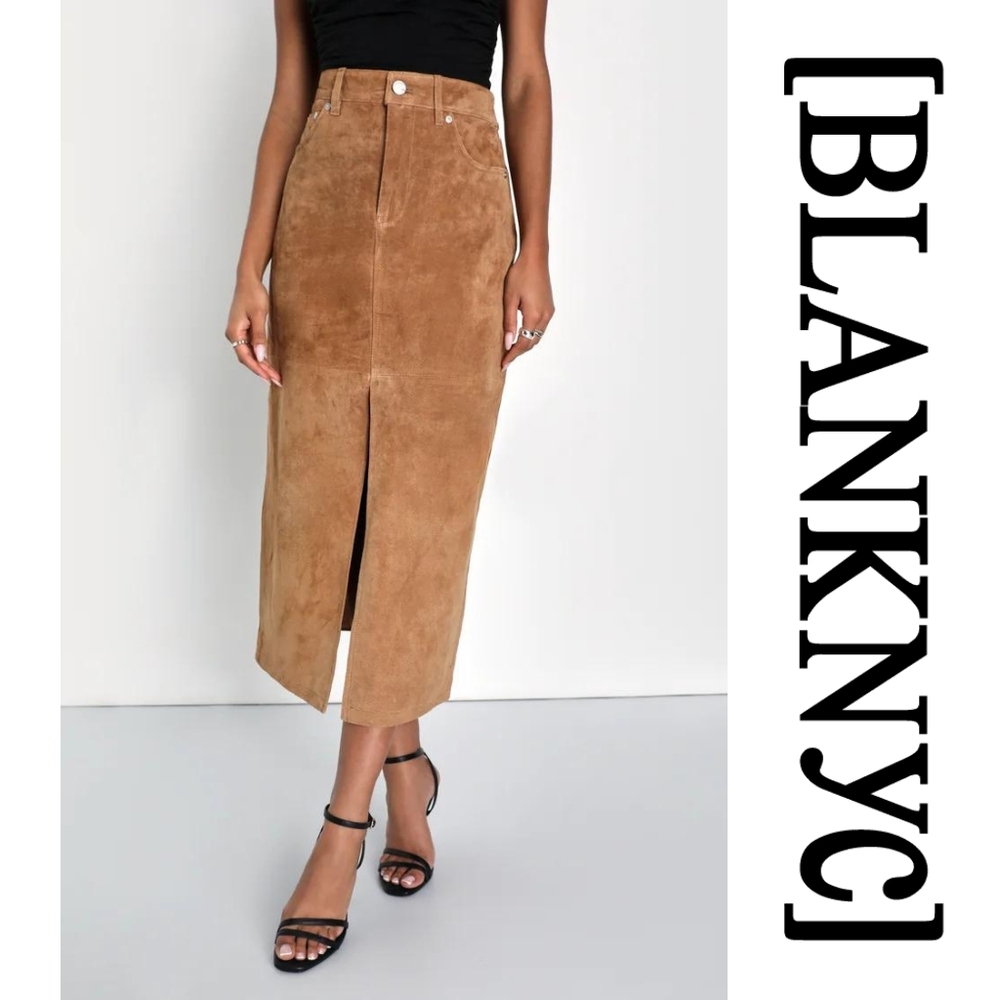 BlankNYC × Free People -Suede Midi Skirt- Tan - Size 24 - Picture 6 of 12